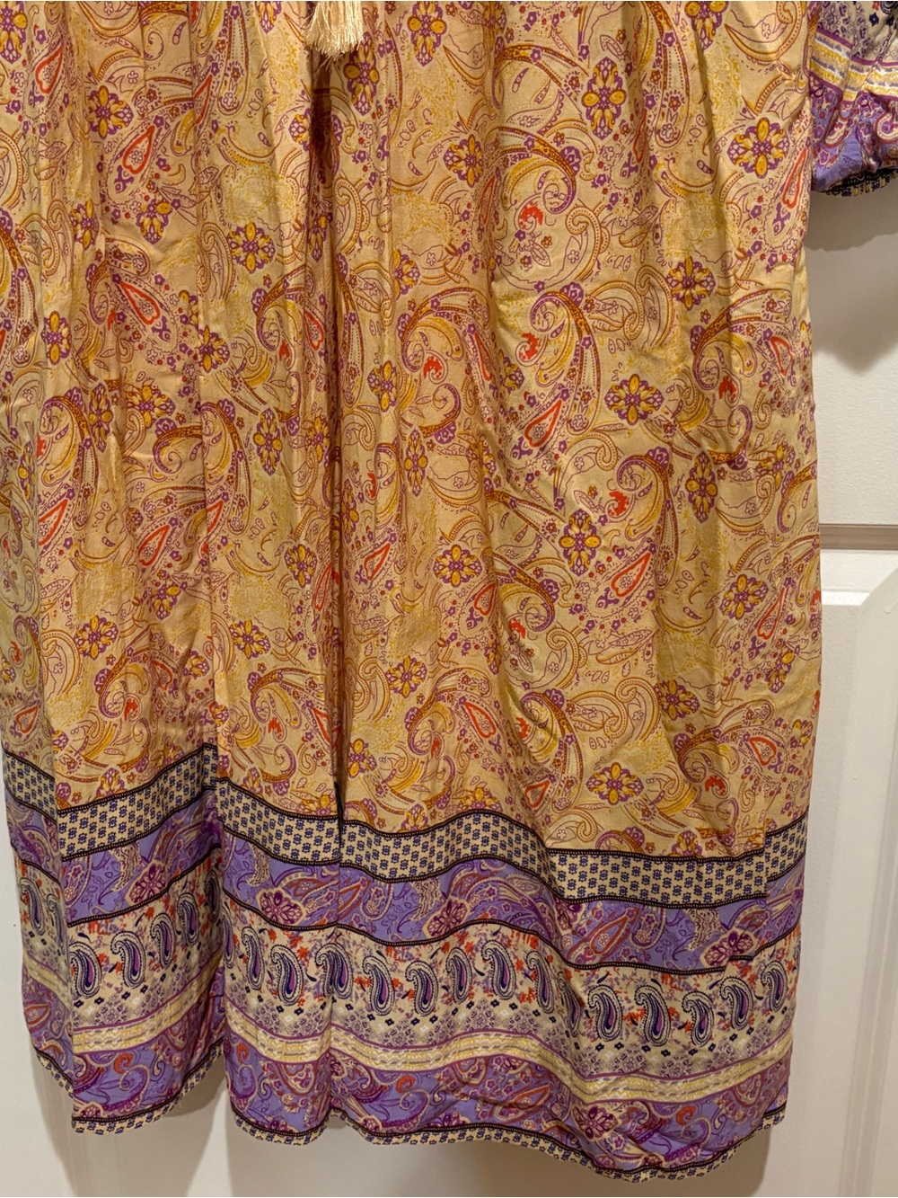 R. Vivimos Womens Tie Up Neck Long Sleeve Floral Tassel Bohemian Midi Dress L - Picture 7 of 8